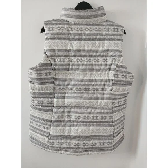 New Land's End Down Feather Puffer Vest Fair Isle Snowflake Gray/White Sz XL/T - - Picture 2 of 10